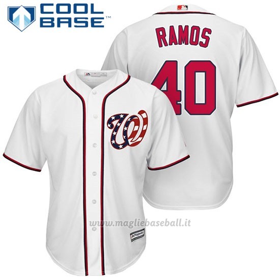 Maglia Baseball Uomo Washington Nationals 40 Wilson Ramos Bianco2017 Cool Base